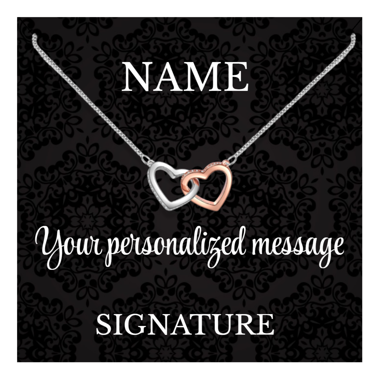 Personalized Necklaces + Message Cards - Personalized Card + Locked Hearts Necklace 