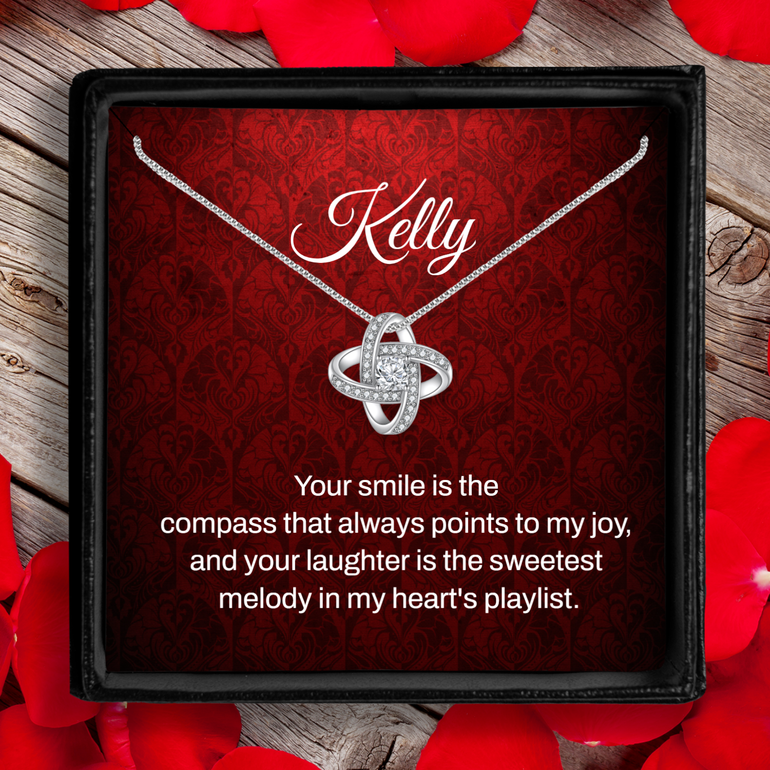 Personalized Crimson Card + Love Knot Necklace - GiftsofaKind