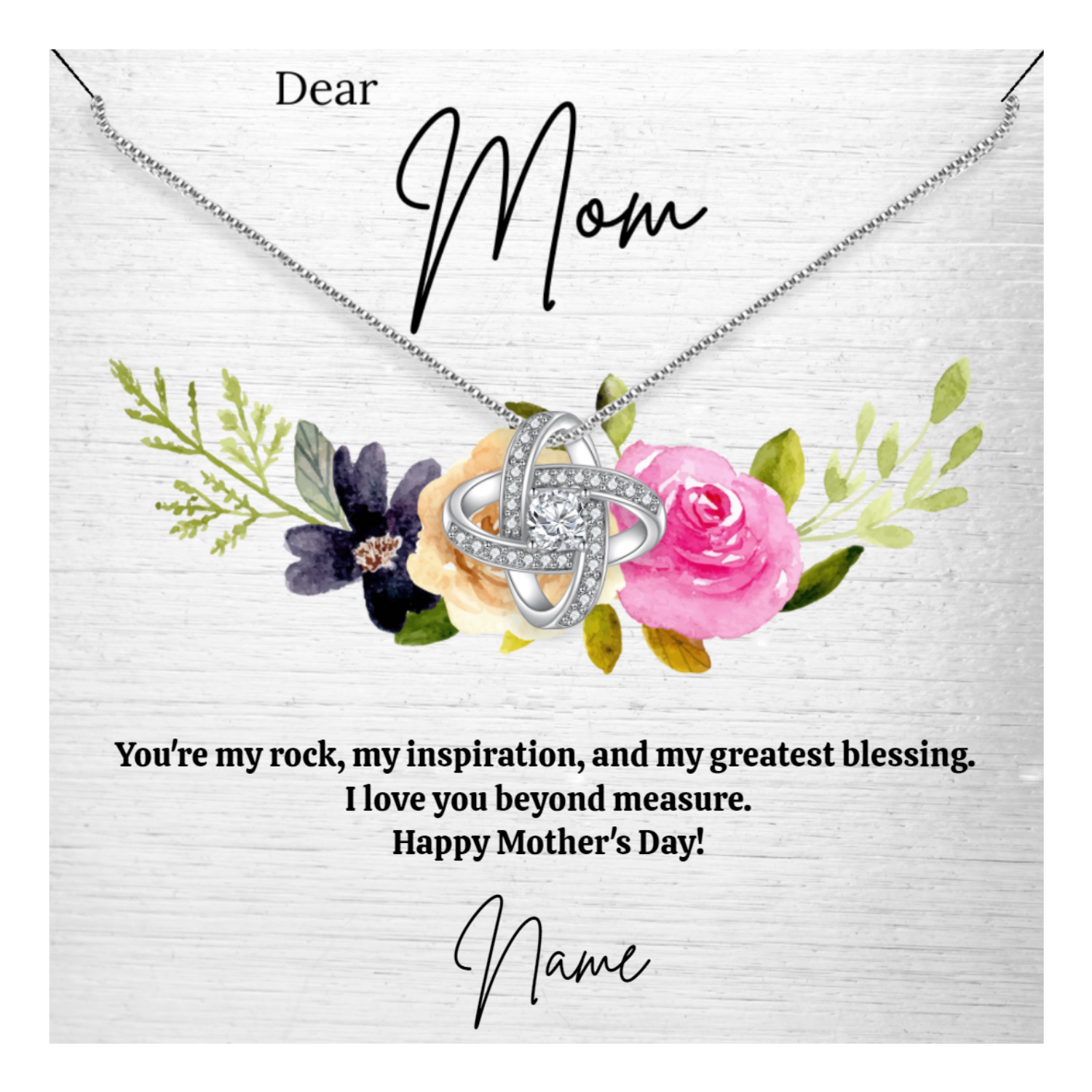 Personalized Necklaces + Message Cards - Love Knot Necklace + Personalized Mom Card 