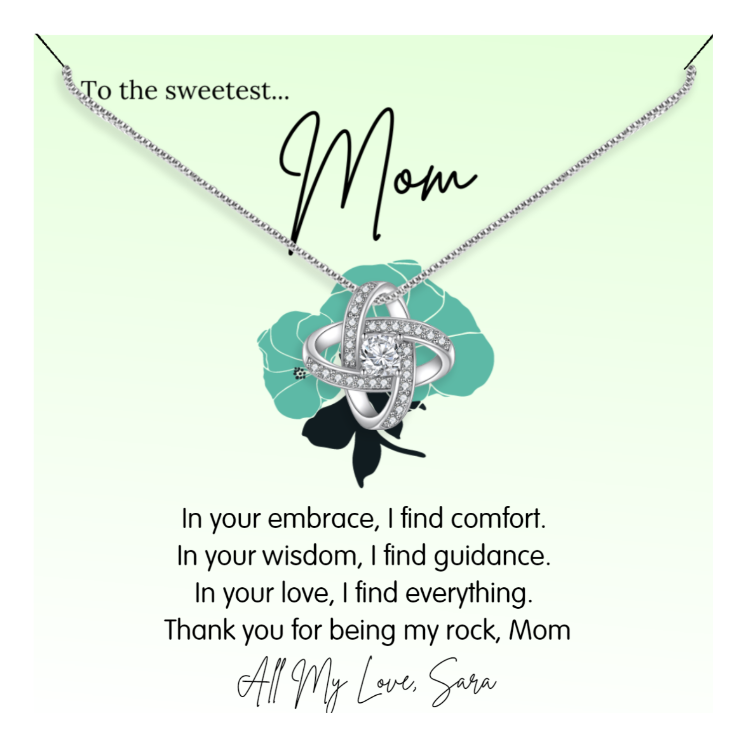 Personalized Necklaces + Message Cards - Love Knot Necklace + Custom Mom Card 