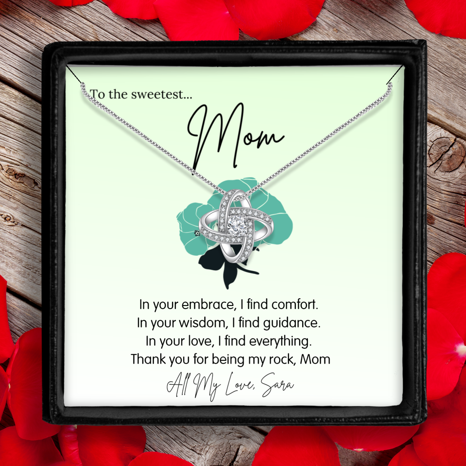 Personalized Necklaces + Message Cards - Love Knot Necklace + Custom Mom Card 