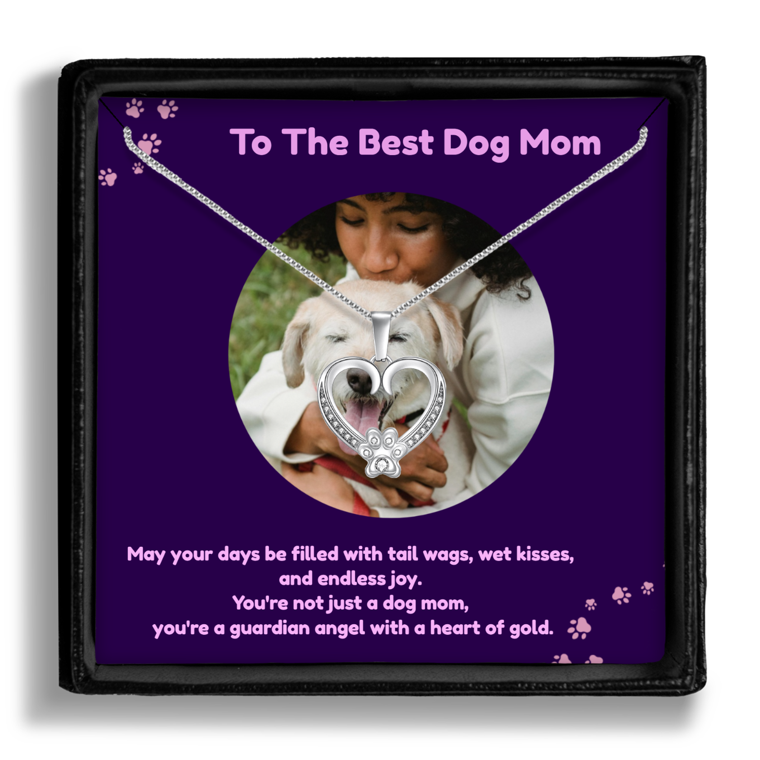 Personalized Necklaces + Message Cards - Paw Necklace + Personalized Photo Card 