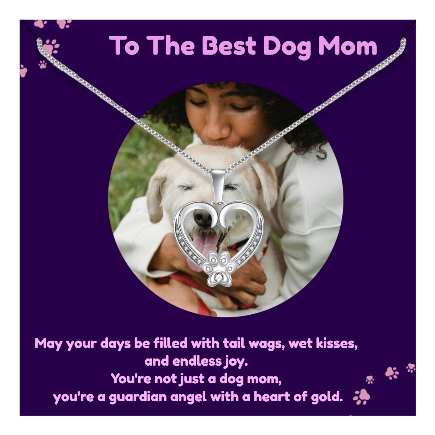 Personalized Necklaces + Message Cards - Paw Necklace + Personalized Photo Card 