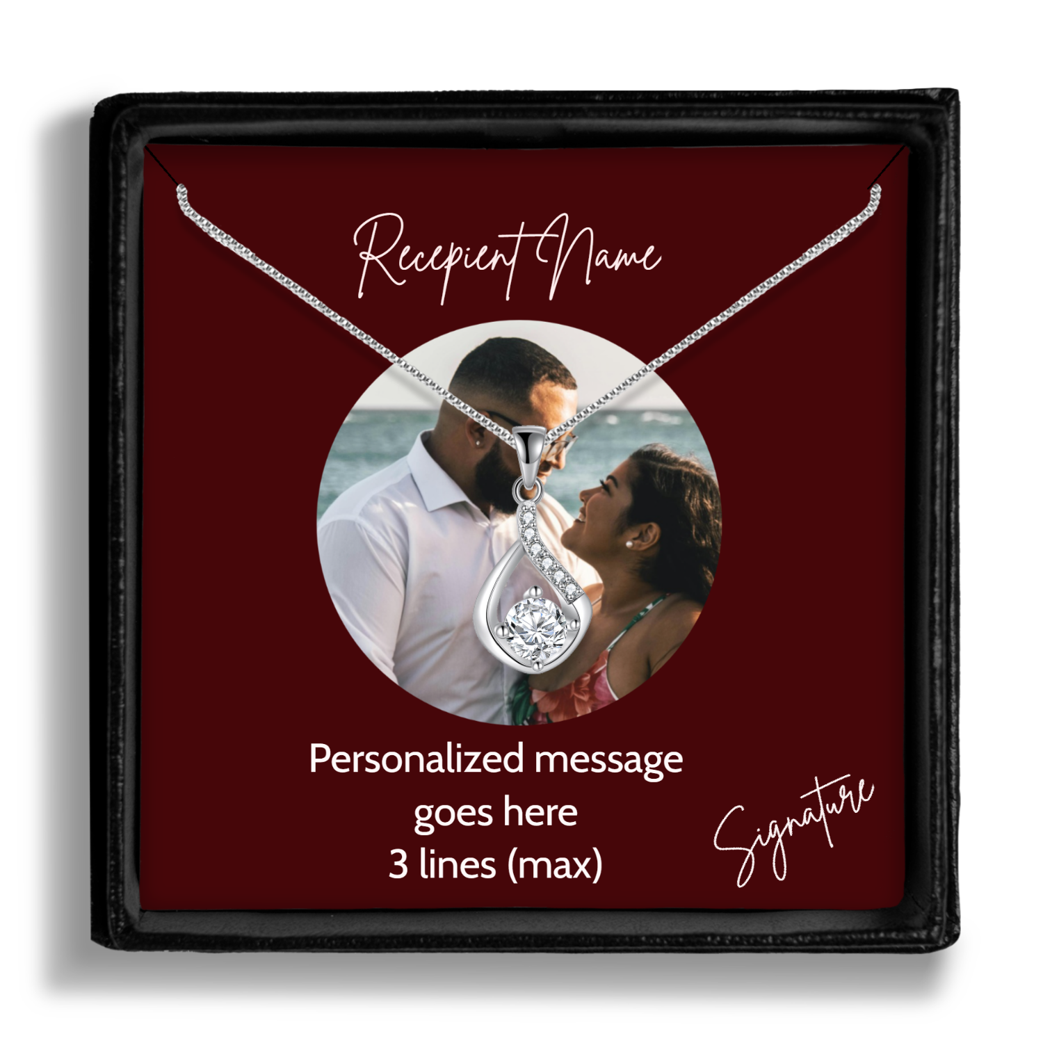 Personalized Necklaces + Message Cards - Jewelry With Personalized Circle Photo Message  Card 