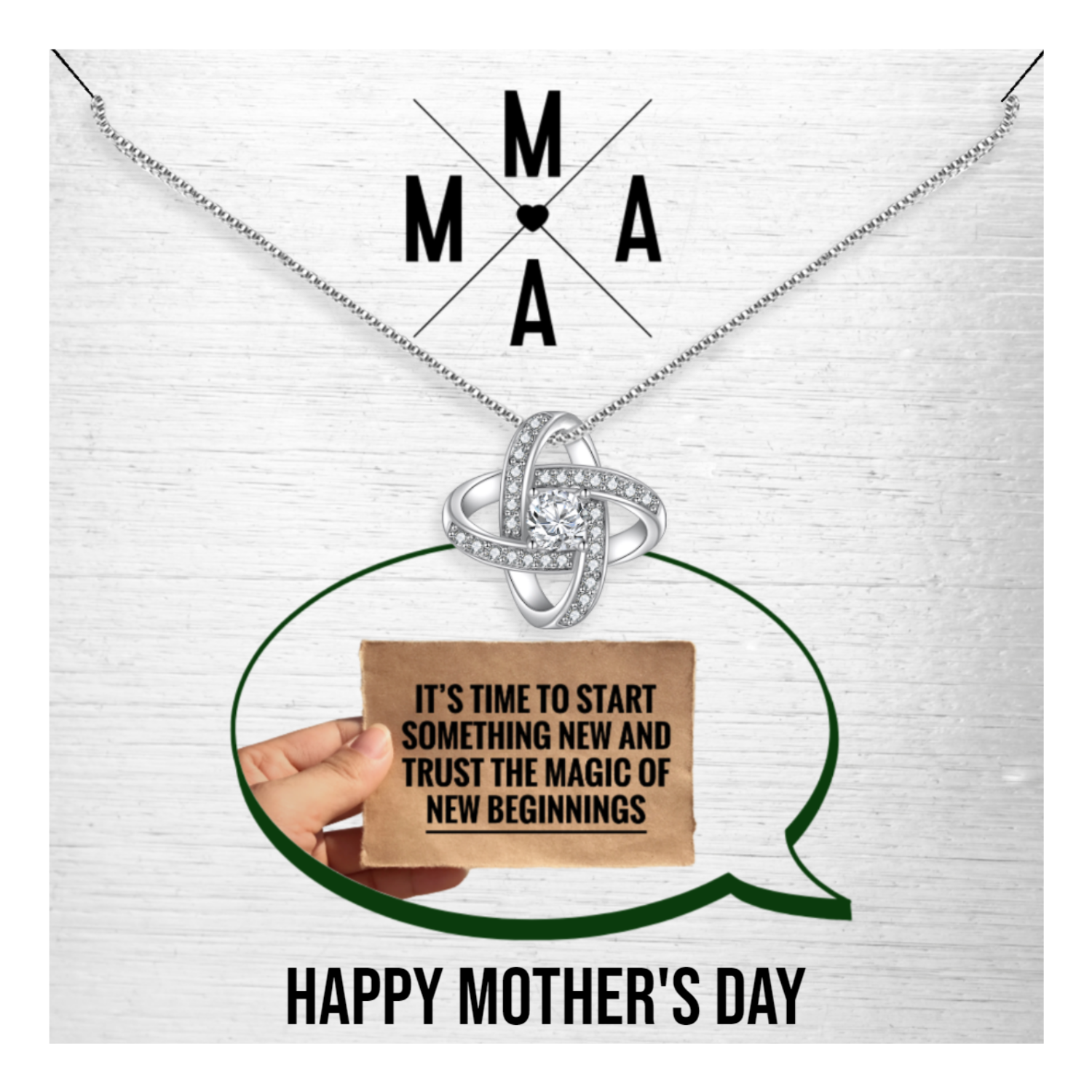 Personalized Necklaces + Message Cards - Mother's Enduring Love Knot Necklace - New Beginnings 