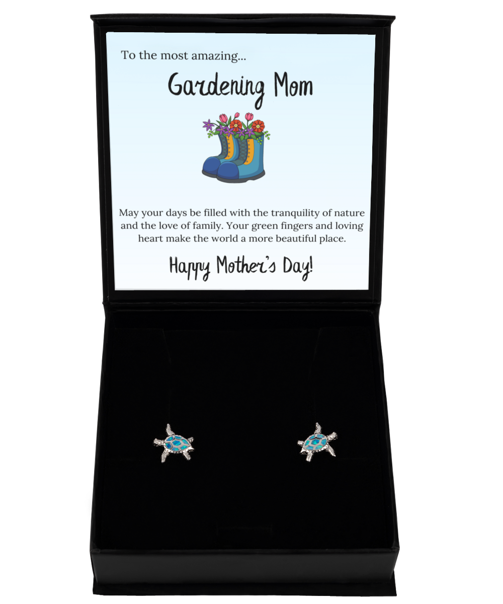 Personalized Necklaces + Message Cards - Opal Turtle Necklace + Gardening Mom Message Card 