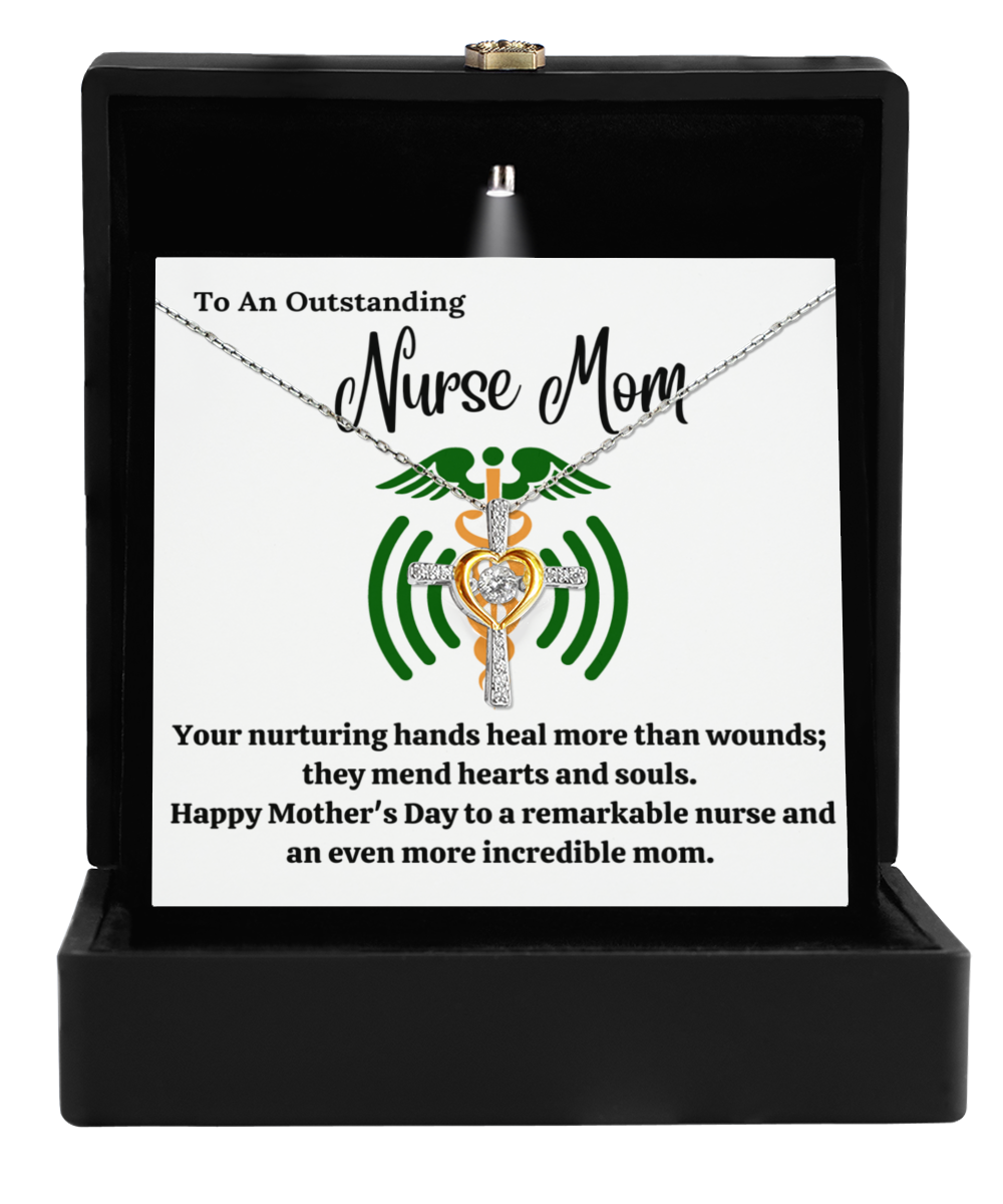 Personalized Necklaces + Message Cards - Zirconia Silver Cross Necklace + Nurse Mom Card 