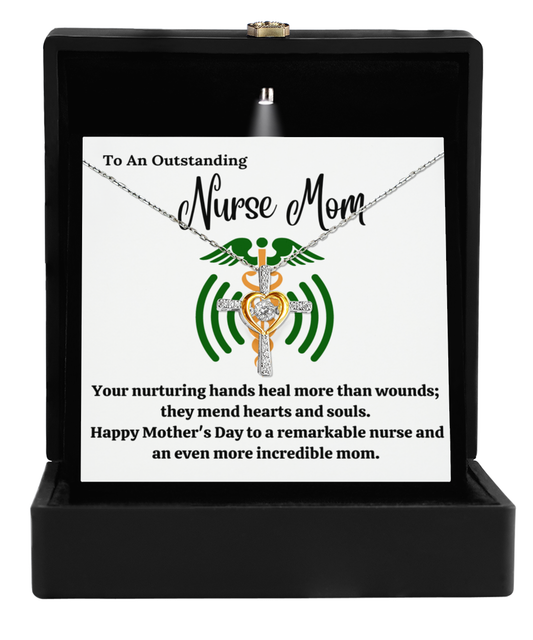 Zirconia Silver Cross Necklace + Nurse Mom Card