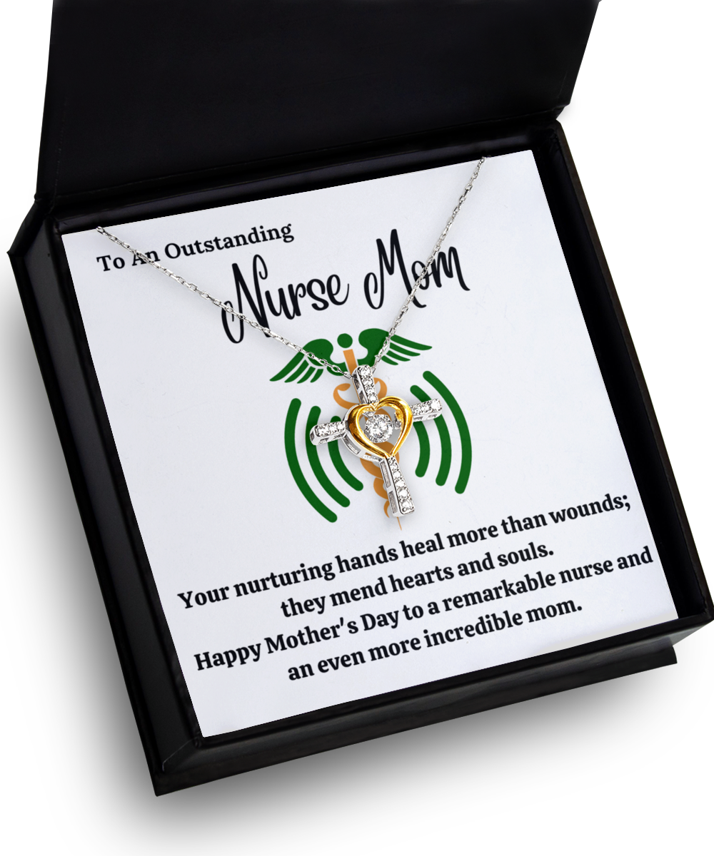 Personalized Necklaces + Message Cards - Zirconia Silver Cross Necklace + Nurse Mom Card 