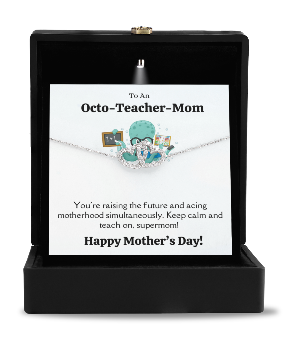 Personalized Bracelets + Message Cards - Locked Hearts Bracelet + Octo-Teacher Mom Card 