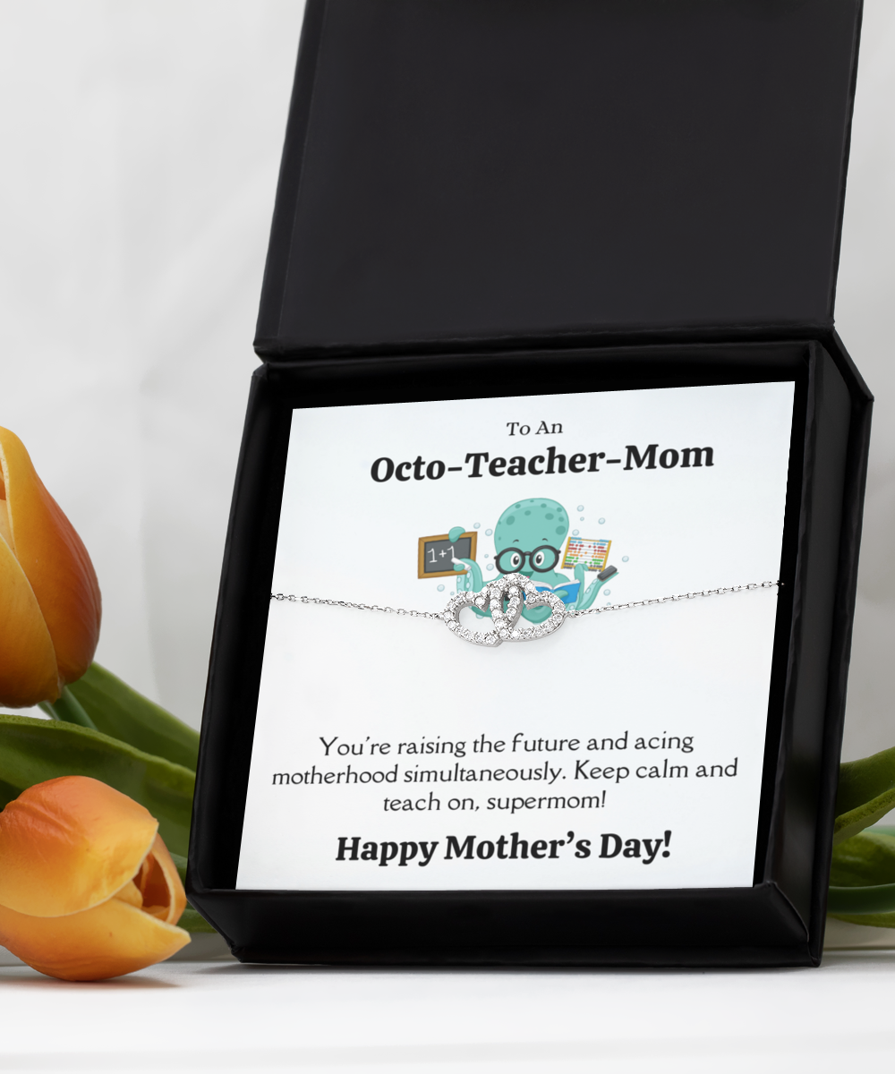 Personalized Bracelets + Message Cards - Locked Hearts Bracelet + Octo-Teacher Mom Card 