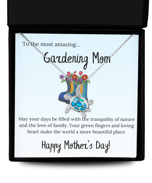 Opal Turtle Necklace + Gardening Mom Message Card