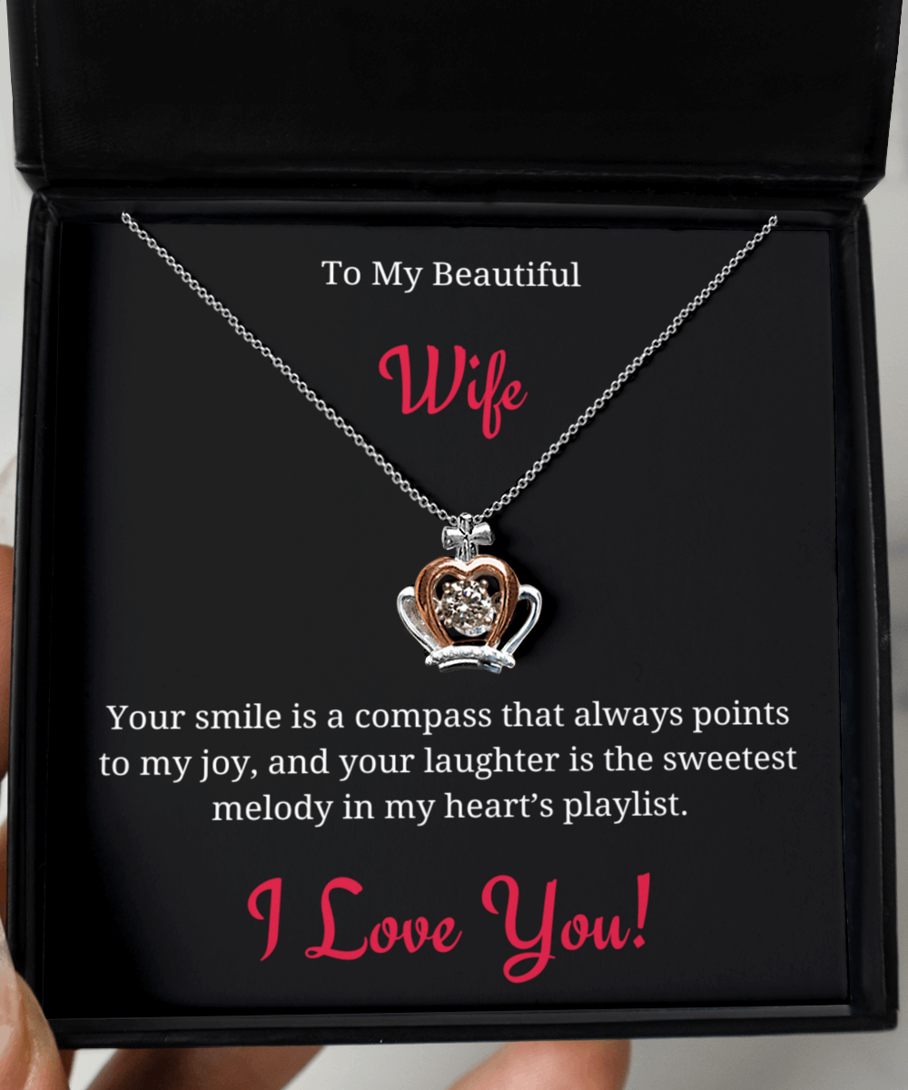 Personalized Necklaces - Crown Pendant Necklace - Your Smile, My Compass 