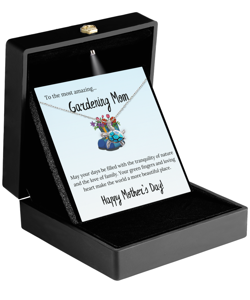 Personalized Necklaces + Message Cards - Opal Turtle Necklace + Gardening Mom Message Card 