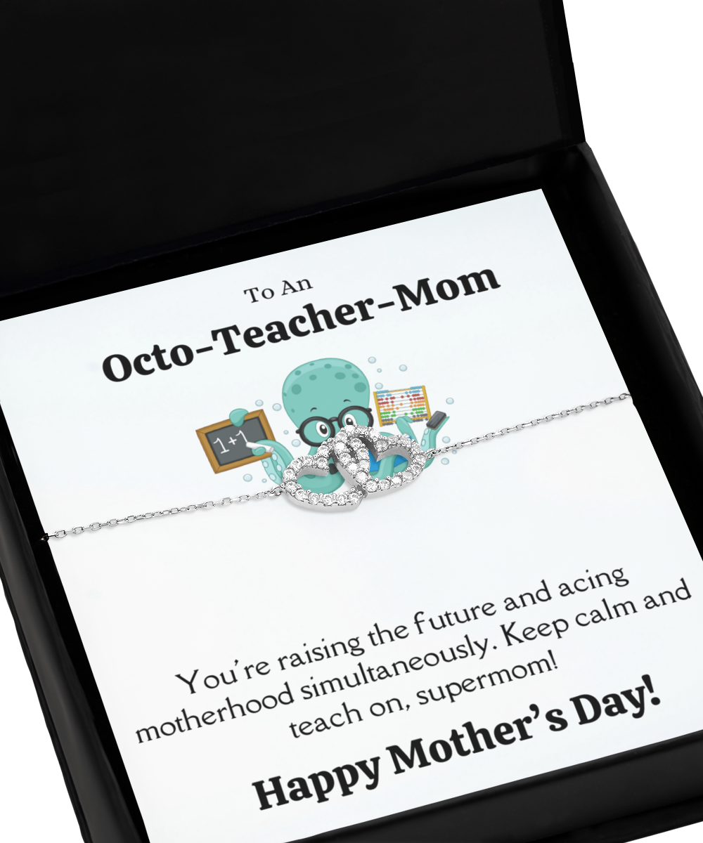 Personalized Bracelets + Message Cards - Locked Hearts Bracelet + Octo-Teacher Mom Card 