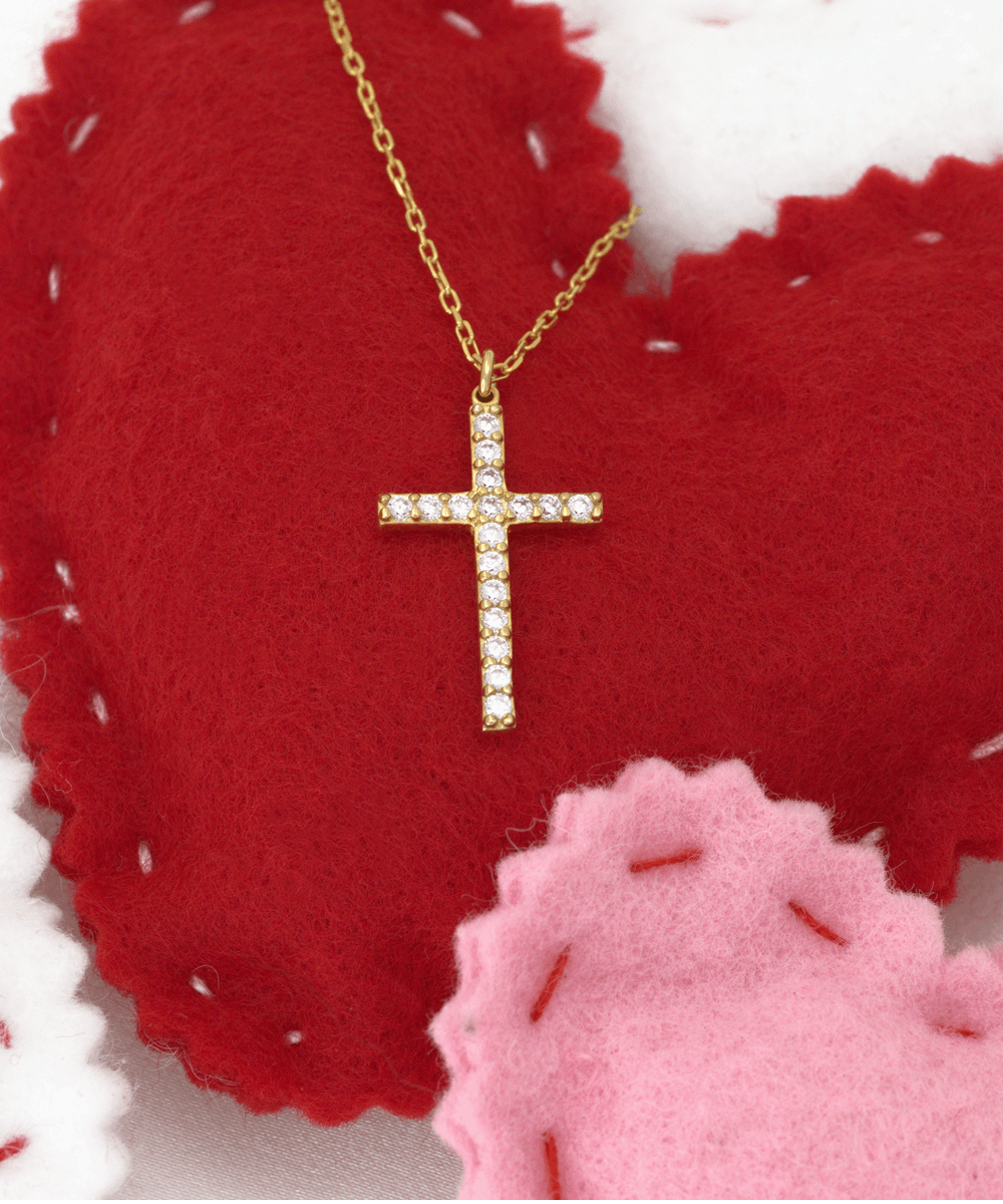 Personalized Necklaces + Message Cards - Crystal Gold Cross Necklace + Mom Card 