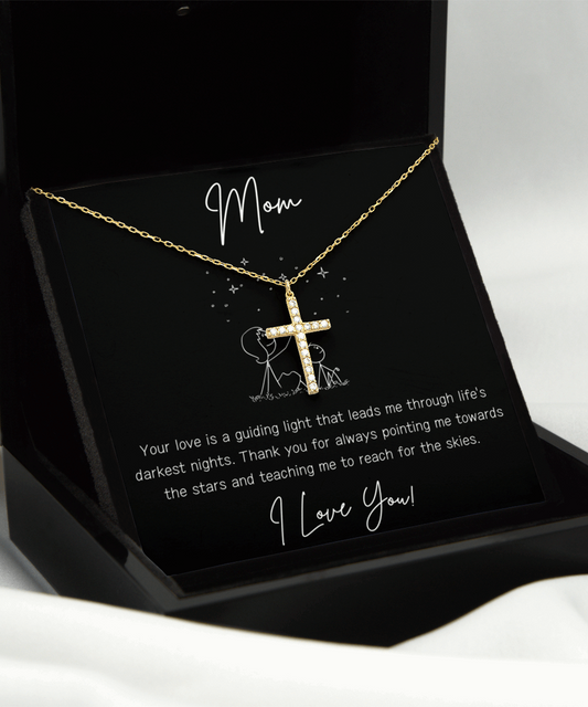 Crystal Gold Cross Necklace + Mom Card