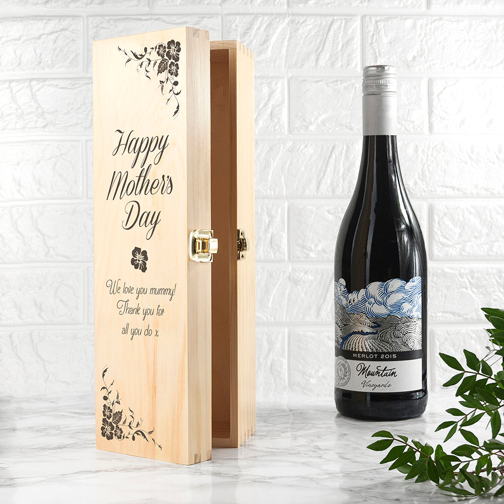 Personalized Wine Boxes - Mother's Day Wine/Champagne Box With Floral Design 