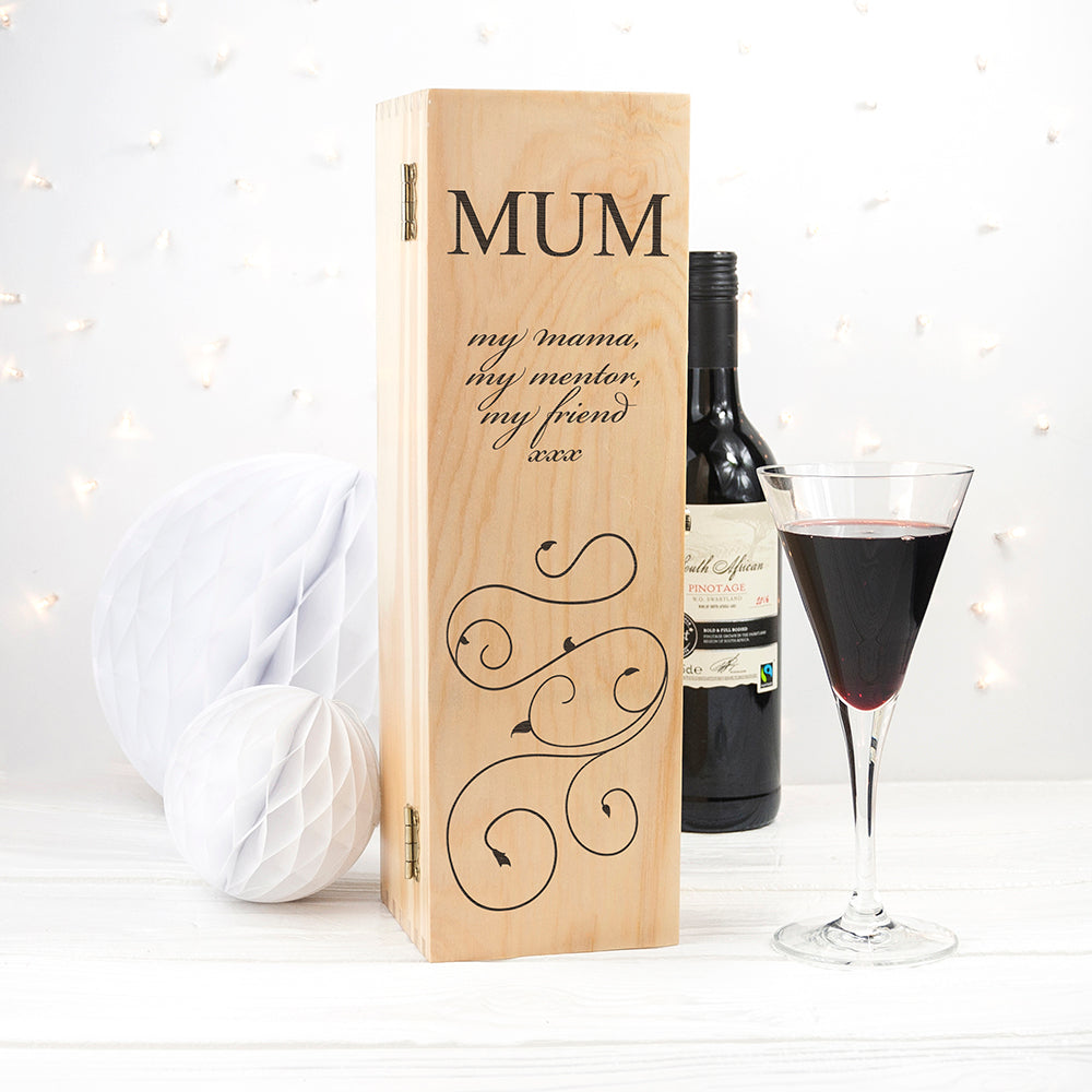 Personalized Wine Boxes - Single Mother's Day Wine Box With Swirls 