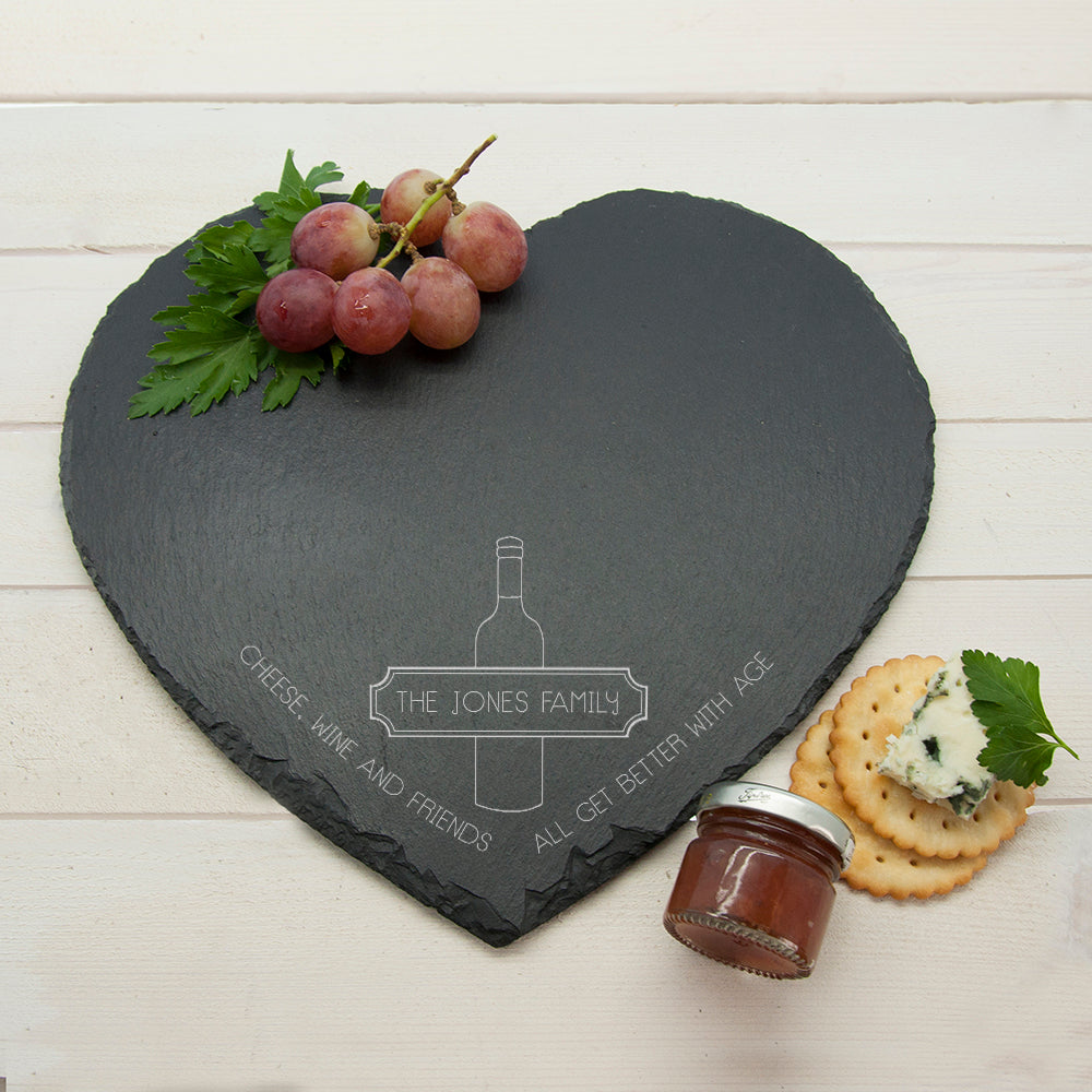 Personalized Slate Cheese Boards - Our Family Heart Slate Cheese Board 