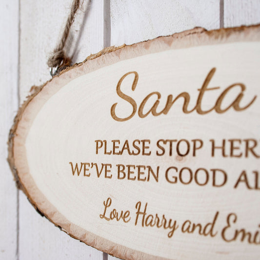 Personalised Santa Stop Here Wooden Decorative Sign