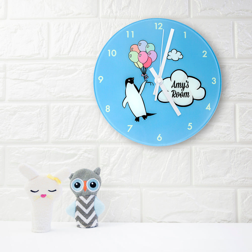 Personalized Clocks - Personalized Flying Penguin Wall Clock 