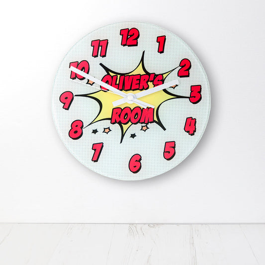 Pow! Personalized Comic Book Glass Wall Clock