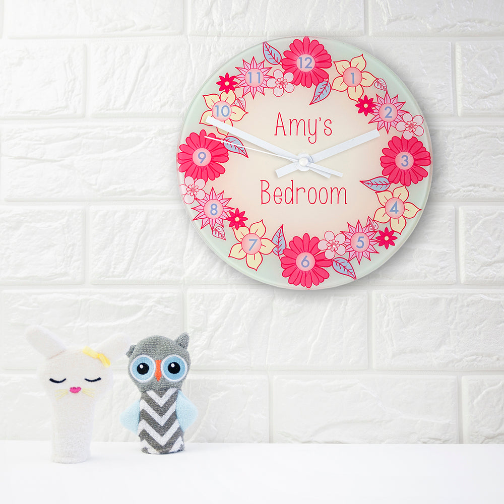 Personalized Clocks - Personalized Vibrant Pink Flower Garland Wall Clock 