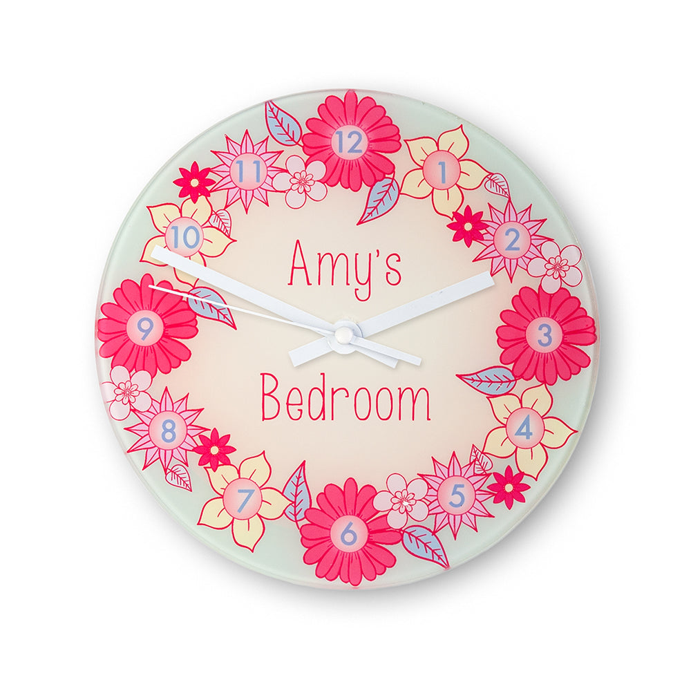 Personalized Clocks - Personalized Vibrant Pink Flower Garland Wall Clock 