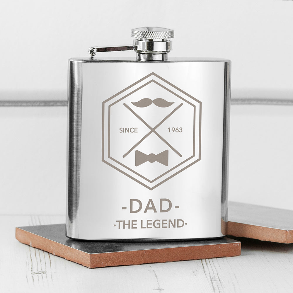 Personalized Hip Flasks - Legend Dad's Silver Hip Flask 
