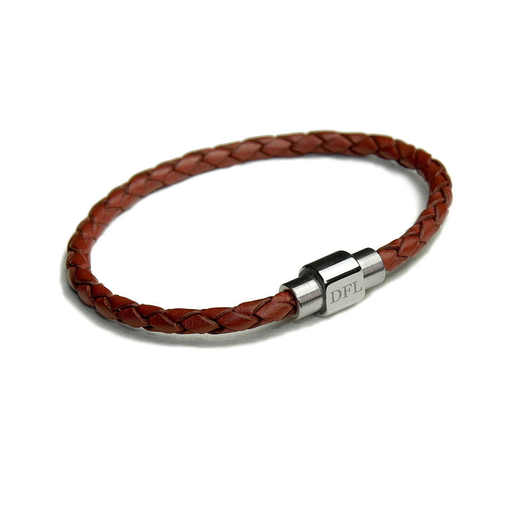 Personalized Men's Bracelets - Personalized Men's Woven Leather Bracelet in Burnt Sienna 