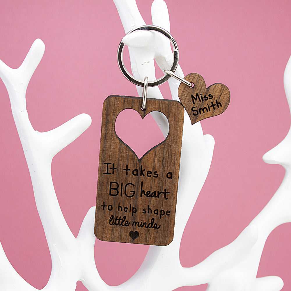 It Takes A Big Heart To Shape Little Minds Personalized Teachers Keyring - GiftsofaKind