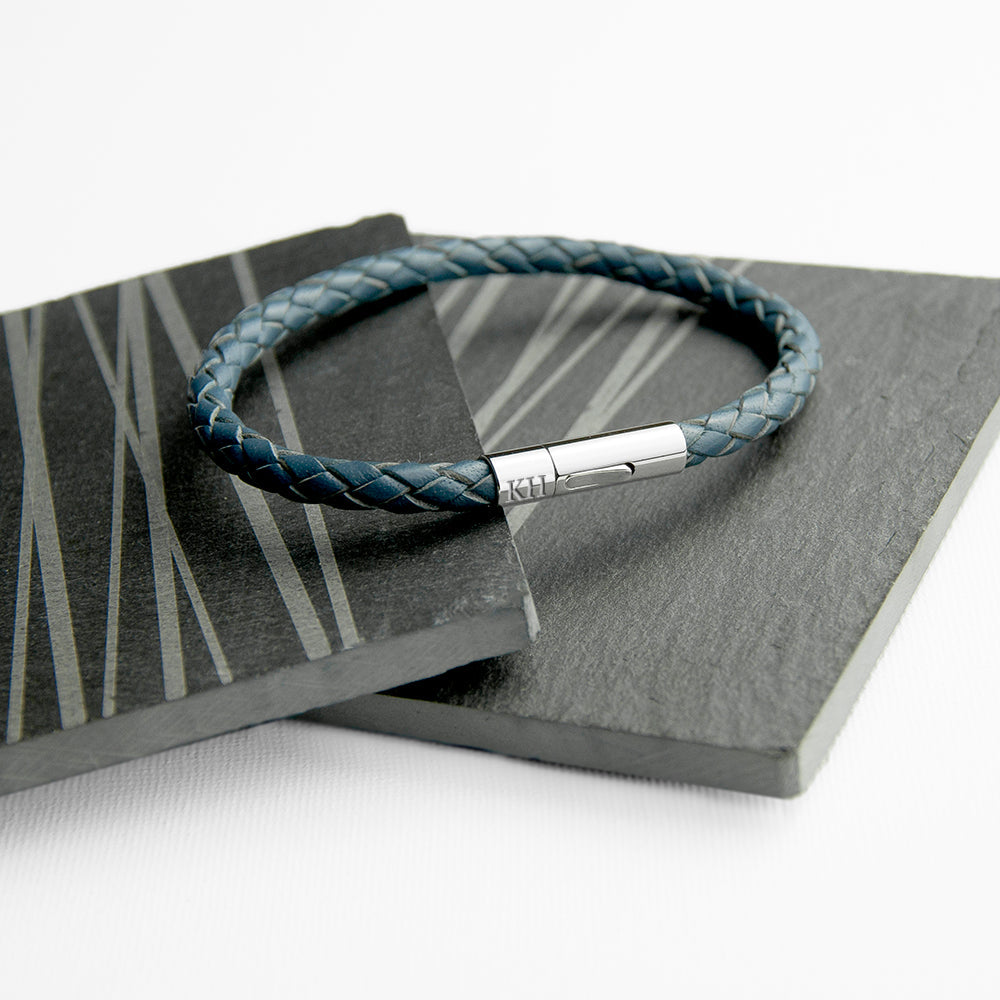 Personalized Men's Bracelets - Personalized Men's Capsule Tube Woven Bracelet In Aegean Blue 