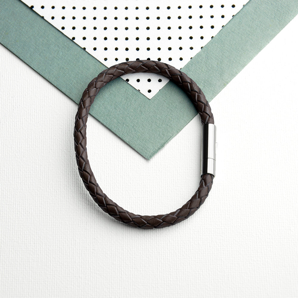Personalized Men's Bracelets - Personalized Men's Capsule Tube Woven Bracelet in Cedar Brown 