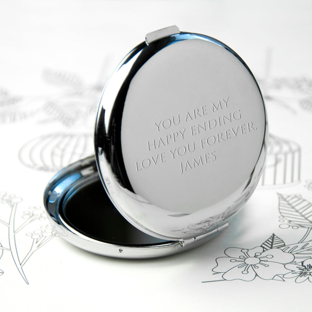 Personalized Compact Mirrors - Personalized Silver Plated Lucky Sixpence Compact Mirror 