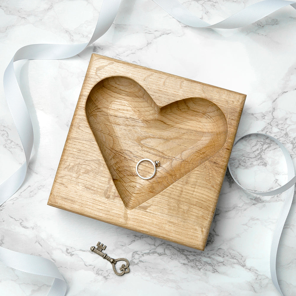 Personalized Tidy Trays - Personalized Solid Oak Heart Trinket Dish 