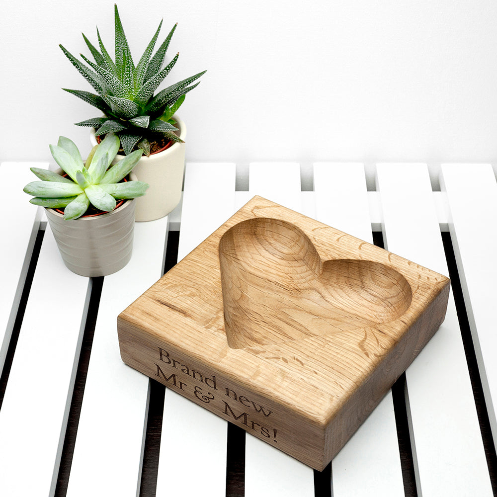 Personalized Solid Oak Heart Trinket Dish - GiftsofaKind