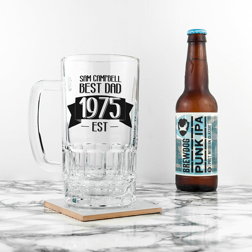 Personalized Beer Tankards - Dad Established In Beer Glass Tankard 