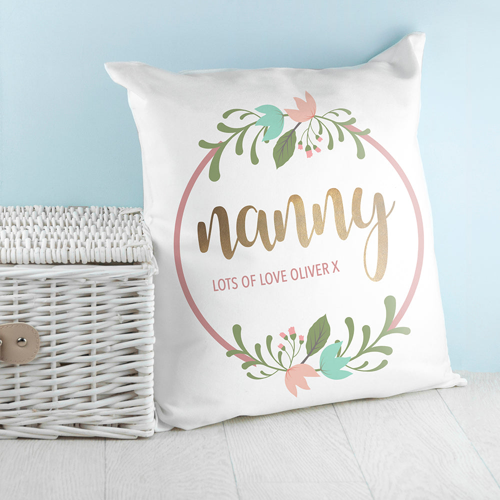 Personalized Floral Wreath Cushion Cover - GiftsofaKind