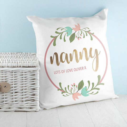 Personalized Floral Wreath Cushion Cover
