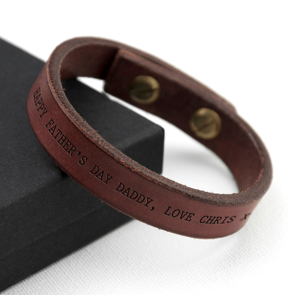 Personalized Men's Bracelets - Personalized Men's Brown Leather Bracelet 