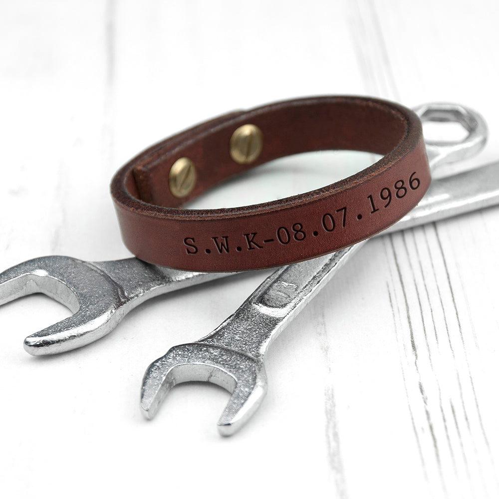 Personalized Men's Bracelets - Personalized Men's Brown Leather Bracelet 