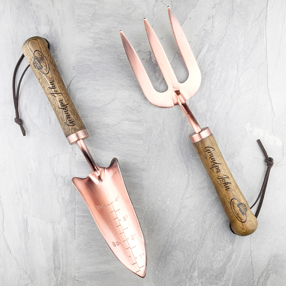 Personalized Gardening Tools - Personalized Luxe Copper Trowel and Fork Set 