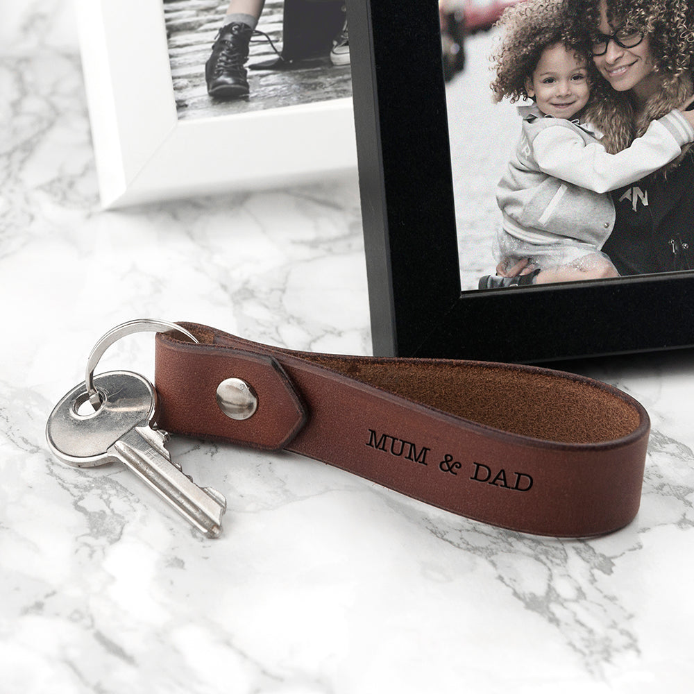 Personalized Luxury Brown Leather Keyring - GiftsofaKind