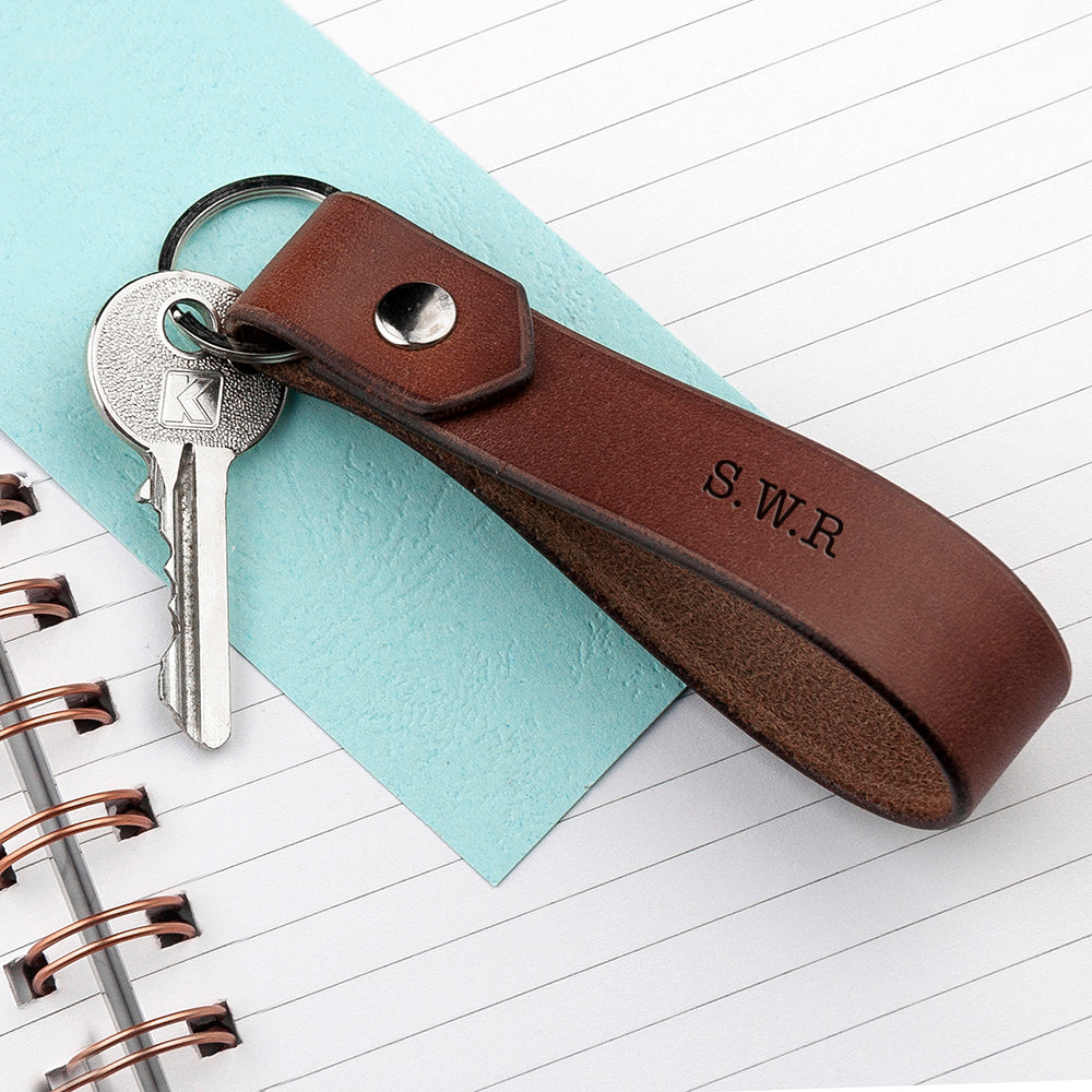 Personalized Keyrings - Personalized Luxury Brown Leather Keyring 