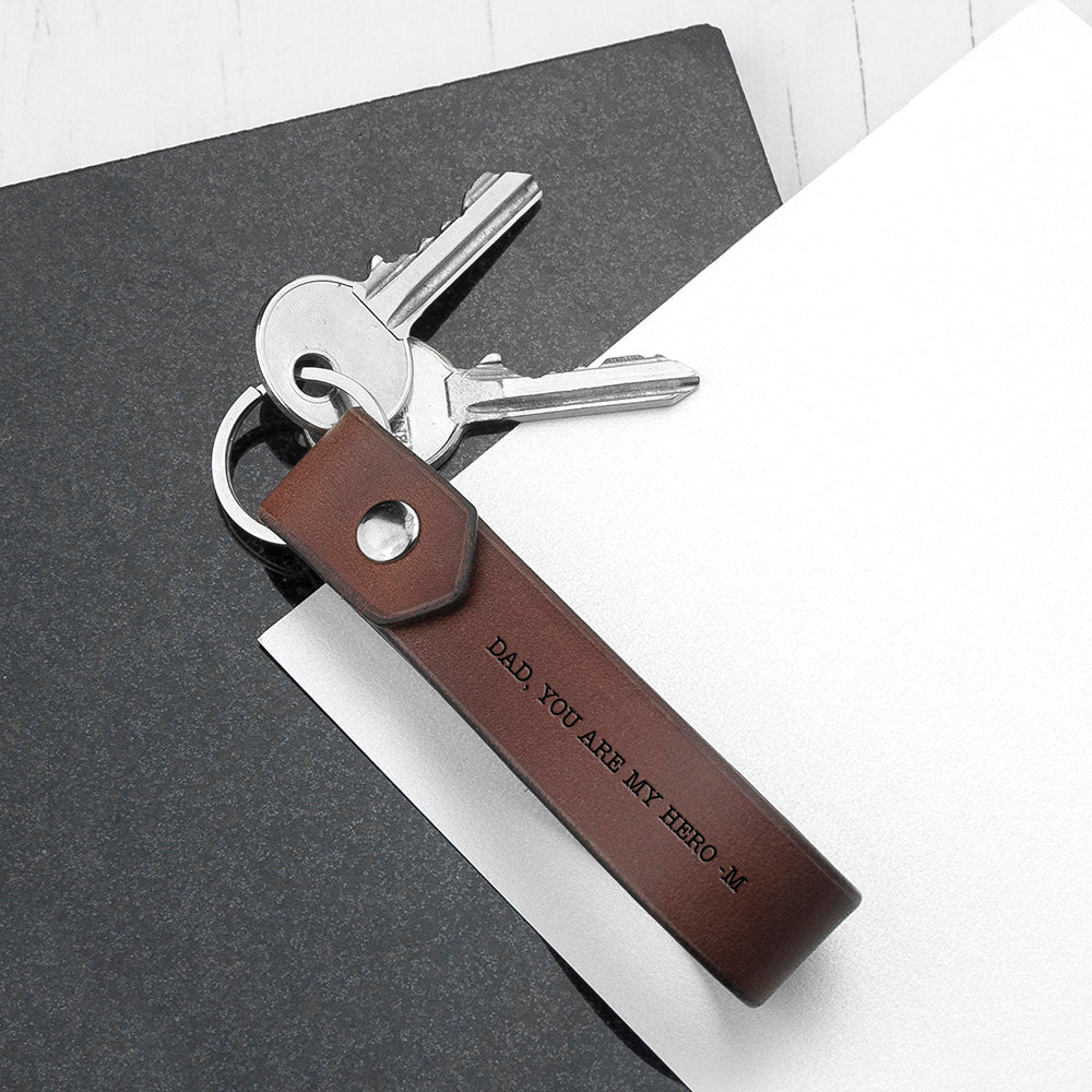 Personalized Keyrings - Personalized Luxury Brown Leather Keyring 