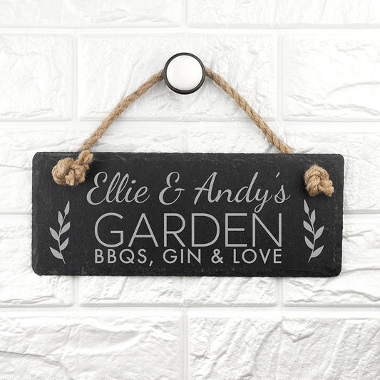 Personalized Our Garden Slate Hanging Sign