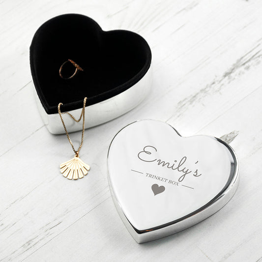 Personalized Contemporary Silver Heart Trinket Box