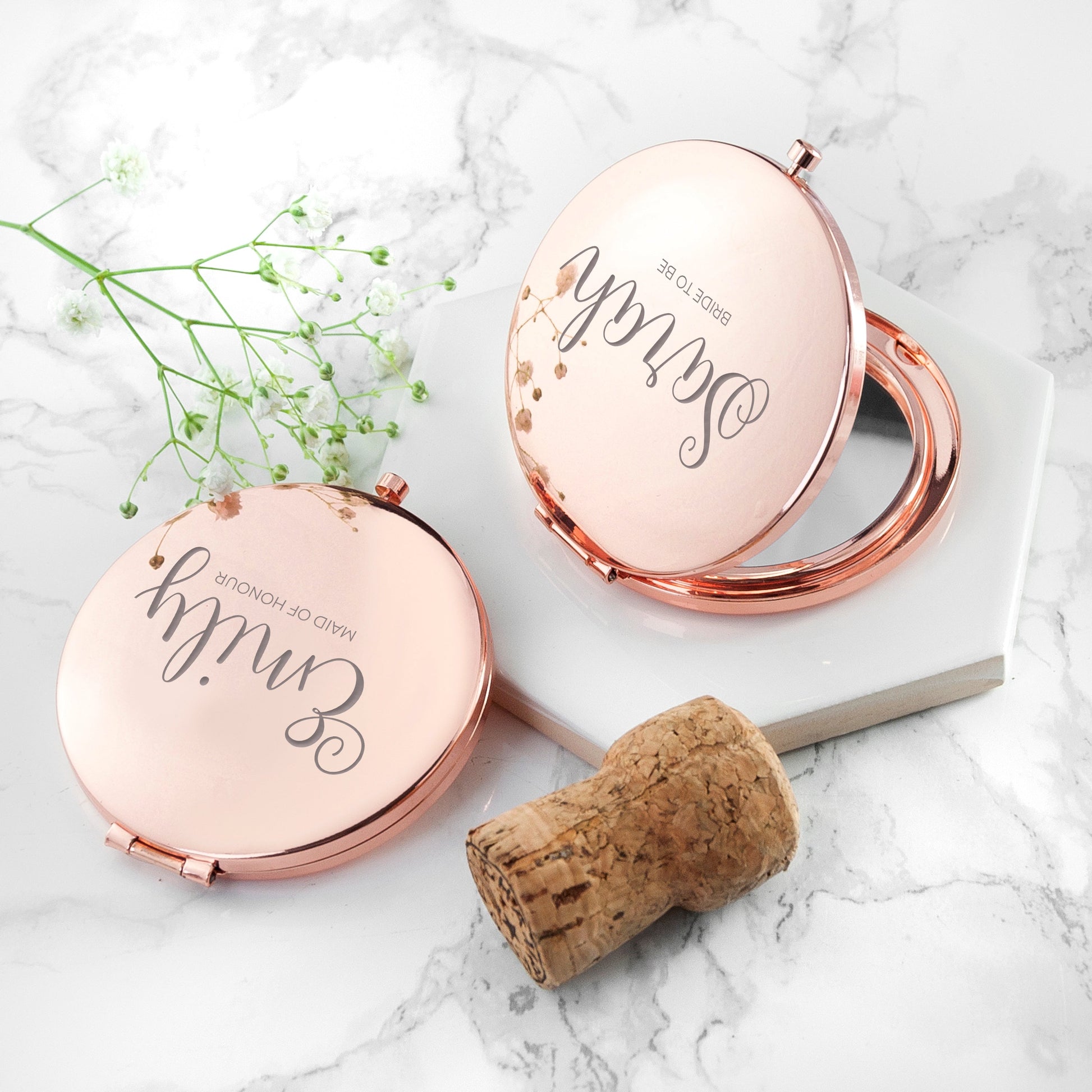 Personalized Compact Mirrors - Personalized Round Rose Gold Compact Mirror 