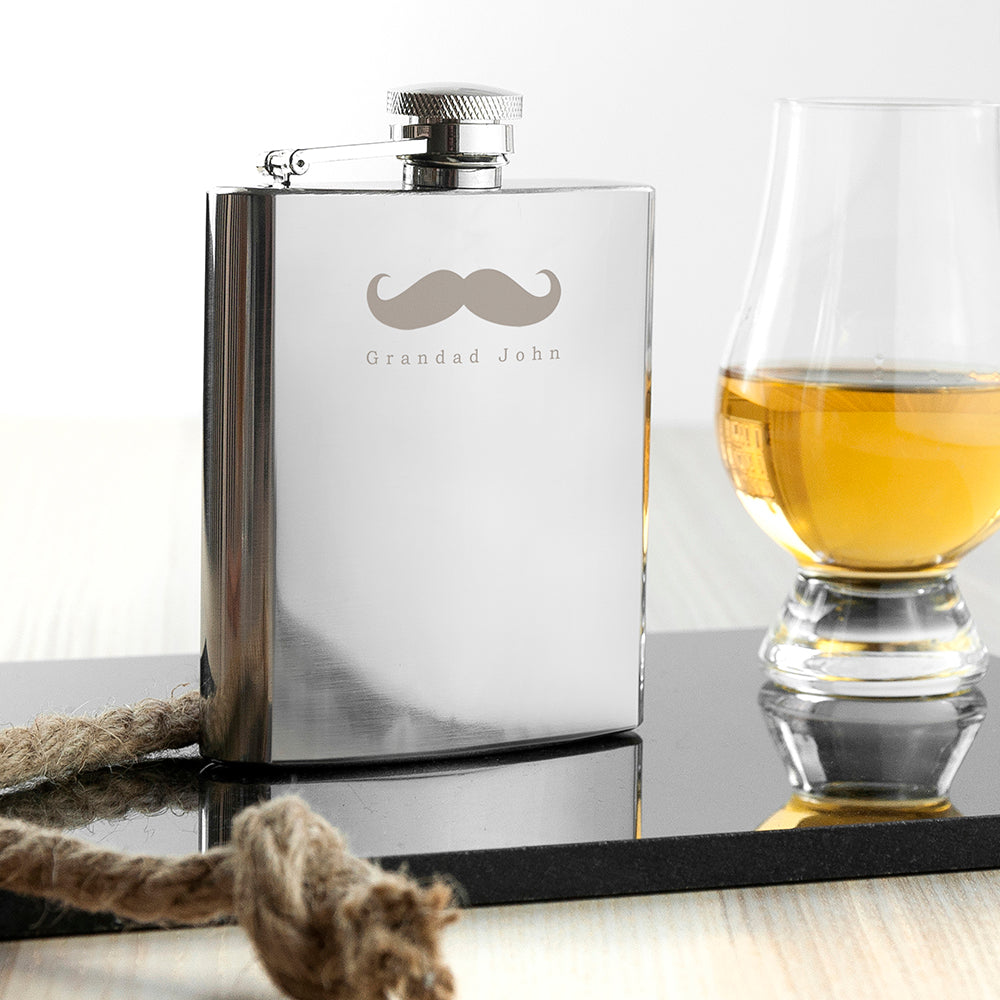 Personalized Hip Flasks - Personalized Stainless Steel Moustache Hip Flask 
